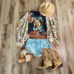 Blondie Upcycled Band Tee Boho Gypsy Flowy Sleeves Size Small/Medium/Large